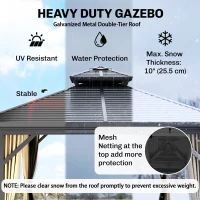 Outsunny 10' x 10' Hardtop Gazebo, Sun Shelter with Double Tier Metal Roof, Mosquito Netting, and Hanging Hook, Dark Brown(m-4)