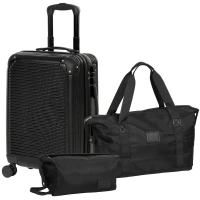 HOMCOM 3-Piece Luggage Set, Expandable Carry On Suitcase Set with Travel Duffel Bag, Toiletry Bag, TSA Lock, Hard Shell, Black(m-13)