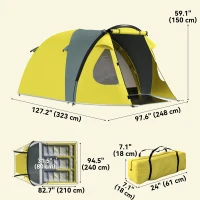 Outsunny 2-3 Person Camping Tent, Easy Set Up Dome Tent with Porch, Family Tent with Bedroom and Sewn-in Groundsheet, Yellow(m-3)