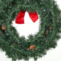 HOMCOM Christmas Decoration, 24 in Pre-Lit Crestwood Spruce Artificial Christmas Wreath, Bow, 50 LED Lights, Green(m-12)