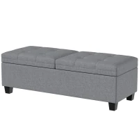 HOMCOM 51.2" Storage Ottoman Bench, End of Bed Bench with 2 Compartments, Dual Lift Lids, Dark Grey(m-2)