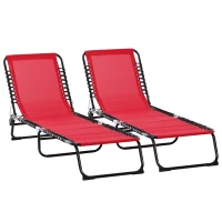 Outsunny Set of 2 Folding Chaise Lounge Chairs, Outdoor Sun Tanning Chairs with Reclining Back, Wine Red(m-11)