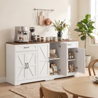 HOMCOM 71" Large Sideboard Buffet Cabinet, Farmhouse Coffee Bar Cabinet with 2 Drawers and 6 Barn Doors, White(m-8)