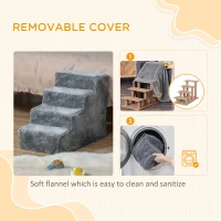 PawHut 4-Step Dog Ramp for Sofa, Bed, and Couch, with Removable Cover, Light Grey(m-5)