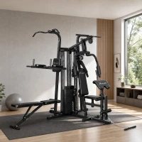 Soozier All-in-One Multi Home Gym Machine Workout Station with Weight Stack and Pulley System for Full Body Training, Black(m-12)