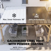 Outsunny 10' x 14' Wooden Gazebo, Hardtop Lean-to Gazebo Pergola with Galvanized Steel Sloped Roof, Bar Shelf, Natural Wood(m-4)