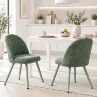 HOMCOM Dining Chairs Velvet Fabric Upholstered Kitchen Chairs Metal Legs Set of 2, Dining Room, Home, Dark Green(m-7)