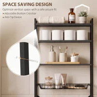 HOMCOM Over-the-Toilet Storage Shelf, 3-Tier Over-Toilet Bathroom Organizer with Adjustable Shelves and Pull-Out Basket, Black(m-7)