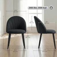 HOMCOM Modern Dining Chairs Set of 4, Upholstered Dining Room Chairs with Metal Legs, Shell Backrest, Padded Seat, Black(m-3)