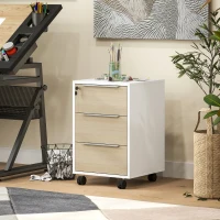 HOMCOM 3 Drawer File Cabinet with Wheels, Vertical Filing Cabinet with Lock, Oak(m-8)