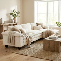 HOMCOM Sectional Sofa, L Shaped Couch with Deep Seat, Movable Ottoman and Pillow-top Armrests, Beige(m-10)