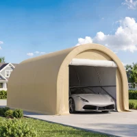Outsunny 10' x 16' Carport, Heavy Duty Portable Garage Storage Tent with Large Zippered Door, Anti-UV PE Canopy Cover, Beige(m-9)
