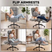 HOMCOM Criss Cross Office Chair with Flip Armrests, Adjustable Headrest, Swivel Tilt Reclining Desk Chair with Wheels, Gray(m-4)