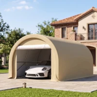 Outsunny 10' x 16' Carport, Heavy Duty Portable Garage Storage Tent with Large Zippered Door, Anti-UV PE Canopy Cover, Beige(m-8)