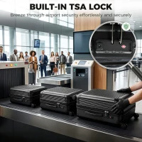 HOMCOM 3-Piece Luggage Set, Carry On & Checked Suitcase Set with TSA Lock, Hard Shell, 20/24/28 Inch, Black(m-7)