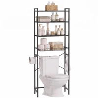 HOMCOM Over-the-Toilet Storage Shelf, 3-Tier Over-Toilet Bathroom Organizer with Adjustable Shelves and Pull-Out Basket, Black(m-13)