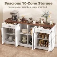 HOMCOM 71" Large Sideboard Buffet Cabinet, Farmhouse Coffee Bar Cabinet with 2 Drawers and 6 Barn Doors, White(m-4)