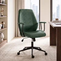 HOMCOM Leather Home Office Desk Chair, Vintage Computer Chair with Padded Arms, 360° Swivel, Adjustable Height, Tilt, Green(m-2)