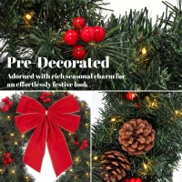 HOMCOM Christmas Decoration, 24 in Pre-Lit Crestwood Spruce Artificial Christmas Wreath, Bow, 50 LED Lights, Green(m-6)