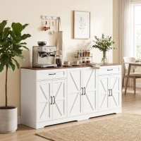 HOMCOM 71" Large Sideboard Buffet Cabinet, Farmhouse Coffee Bar Cabinet with 2 Drawers and 6 Barn Doors, White(m-1)