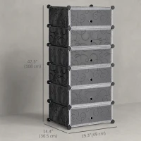 HOMCOM 6-Tier Shoe Rack, 6 Cube Storage Organizer with Doors, DIY 6-Cube Modular Cabinet for Living Room, Black(m-3)