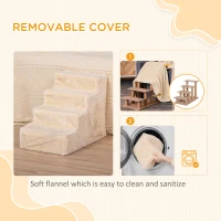 PawHut 4-Step Dog Ramp for Sofa, Bed, and Couch, with Removable Cover, Beige(m-5)