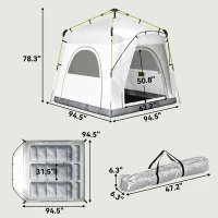 Outsunny 3 Person Pop Up Camping Tent Quick Setup Automatic Hydraulic Family Travel Tent w/ Windows Doors Carry Bag, Gray(m-3)