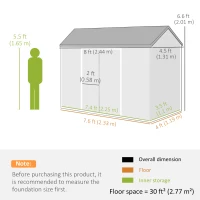 Outsunny 8 x 4 ft Plastic Garden Shed, Wood-Effect Outdoor Storage Shed with Floor, Windows, Lockable Doors and Vents, Dark Grey(m-3)