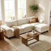 HOMCOM Sectional Sofa, L Shaped Couch with Deep Seat, Movable Ottoman and Pillow-top Armrests, Beige(m-9)