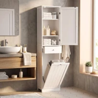 HOMCOM 71" Tall Bathroom Storage Cabinet, Freestanding Narrow Bathroom Cabinet with Tilt-out Laundry Basket, White(m-1)
