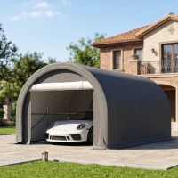 Outsunny 10' x 16' Carport, Heavy Duty Portable Garage Storage Tent with Large Zippered Door, Anti-UV PE Canopy Cover, Gray(m-8)