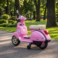 Qaba 12V Kid Motorcycle, Electric Motorbike with Training Wheels, Rear Suspension, Steering Limitation for 3-6 Years, Pink(m-9)