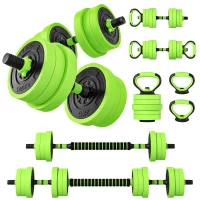 Soozier 44lbs 4-in-1 Adjustable Weight Dumbbell Set, Barbell, Kettlebell, Push Up Stand, Green(m-13)