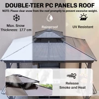 Outsunny Outdoor Hardtop Grill Gazebo Cooking BBQ Canopy w/ 6 Hooks for Utensils and Double Vented PC Roof, Coffee(m-4)
