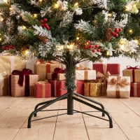 HOMCOM 7ft Flocked Prelit Christmas Tree Spruce, Dual Colour, Remote, Hinged Artificial Xmas Tree with Pinecones, Berries(m-9)