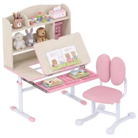 Qaba Kids Desk and Chair Set with Tilt Desktop, Adjustable Height, Drawer and Shelves for Boys Girls Ages 3-12, Pink(m-9)