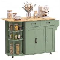 HOMCOM 53" Kitchen Island with Power Outlet and Drop Leaf, Kitchen Cart on Wheels with 360° Rotating Rack, Sage Green