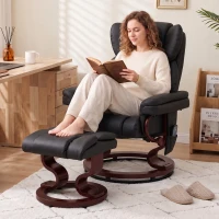 HOMCOM Massage Recliner Chair with Footrest, Swivel Armchair, Wrapped Wood Base, 10 Massage Points, Faux Leather, Black(m-8)