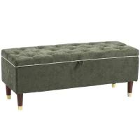HOMCOM Storage Ottoman Bench, Linen-Look Upholstered Seat, 264 LBS Capacity, End of Bed Bench, Green(m-13)