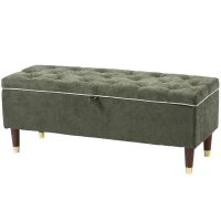 HOMCOM Storage Ottoman Bench, Linen-Look Upholstered Seat, 264 LBS Capacity, End of Bed Bench, Green(m-2)