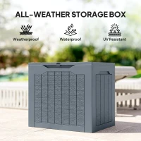 Outsunny 30 Gallon Deck Box, Resin Outdoor Storage Box with Handles, Waterproof and UV Resistant Storage Container, Light Grey(m-7)