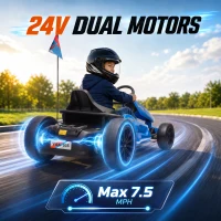 Qaba 24V Electric Drift Go Kart for Kids with Dual Motors, Soft Start, PU Wheels, 7.5MPH High Speed, for Ages 6-14, Blue(m-5)
