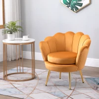 HOMCOM Modern Accent Chair, Velvet-Touch Fabric Leisure Club Chair with Gold Metal Legs for Bedroom, Yellow(m-8)