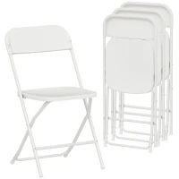 HOMCOM 4 Pack Folding Chairs with Drain Holes, Metal Frame, Portable Lightweight Chairs for Home, Office, White(m-2)