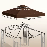 Outsunny 10' x 10' Gazebo Canopy Replacement Cover, 2-Tier Garden Gazebo Roof Replacement, UPF30+, TOP COVER ONLY, Coffee(m-3)