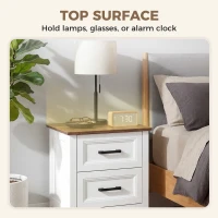 HOMCOM Farmhouse Nightstand Set of 2, Bedside Tables with 2 Drawers, Wood-Effect Top, White(m-6)