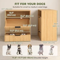 PawHut Dog Feeding Station Food Storage Container, Pet Feeding Station with 2 Pull Out Bowls, Tilt Out Storage Cabinet(m-3)