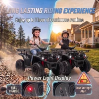 Qaba 12V Kids ATV, Electric Ride On Quad with Dual Motors, Soft Start, Battery Display, Music, Lights for 3-8 Years, Black(m-5)