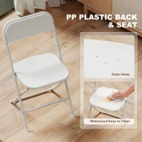 HOMCOM 4 Pack Folding Chairs with Drain Holes, Metal Frame, Portable Lightweight Chairs for Home, Office, White(m-5)