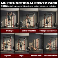 Soozier Power Cage, Power Rack with Adjustable Cable Pulley System, Pull-Up Bar, Dip Station, Landmine(m-4)